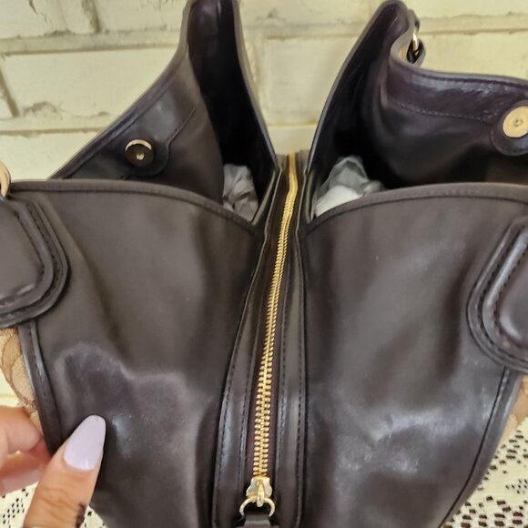 Euc Coach Edie Signature Jacquard Tan & Brown Shoulder Bag - Picture 12 of 14